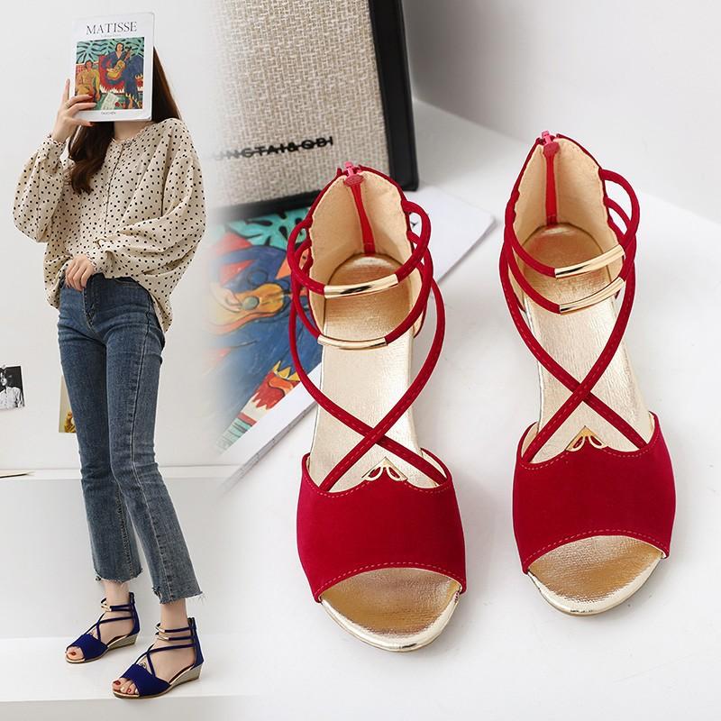 

Sandals women s summer new wedge heel fish mouth bag and Roman sandals 35