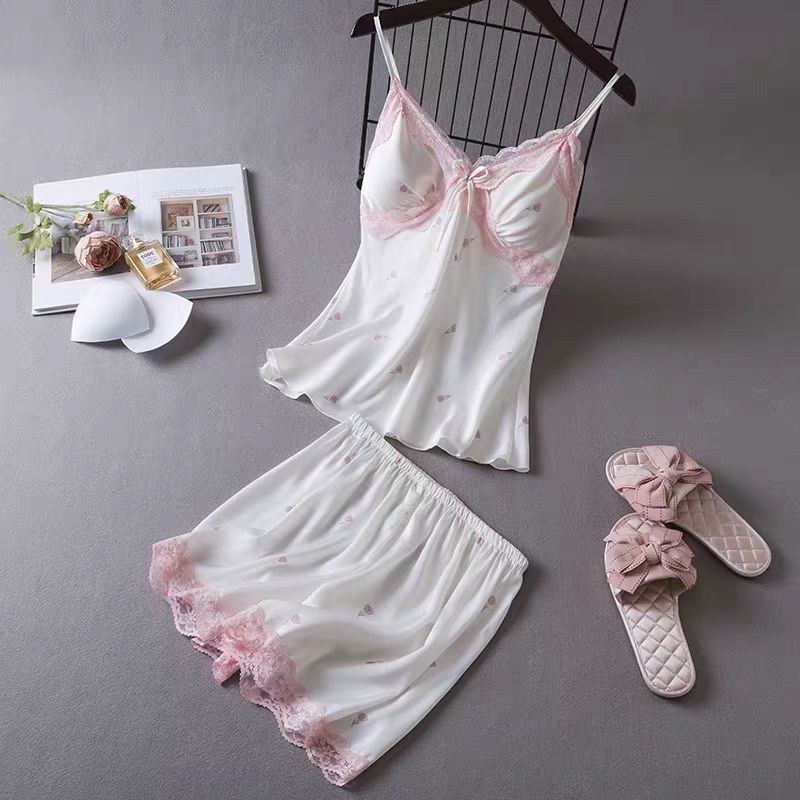 Pajamas sexy temptation women suspender nightgown nightgown set, imitation silk nightgown ice silk summer loungewear