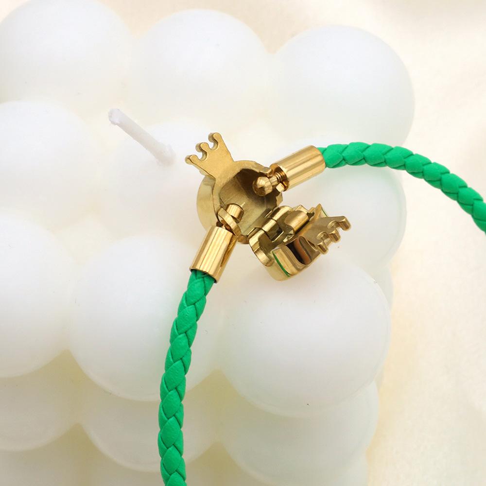 Accessories Niche Design Titanium Steel Diy Handmade Crown Press Buckle Bracelet Fashion Weave Leather Hand Rope Women