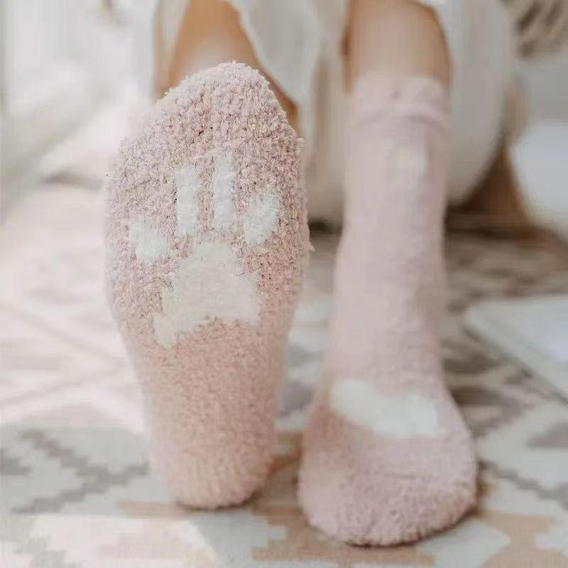5 Pairs of Coral Fleece Socks, Women's Fleece Thickening Socks, Cartoon Three-dimensional Ear Medium High Thigh-high Stockings for Warmth