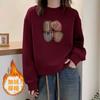 Women's Long Sleeve Crew Neck Sweatshirt Loose Fit Korean Style Fleece Lined Letter Print Pullover Top Casual Sweatshirt