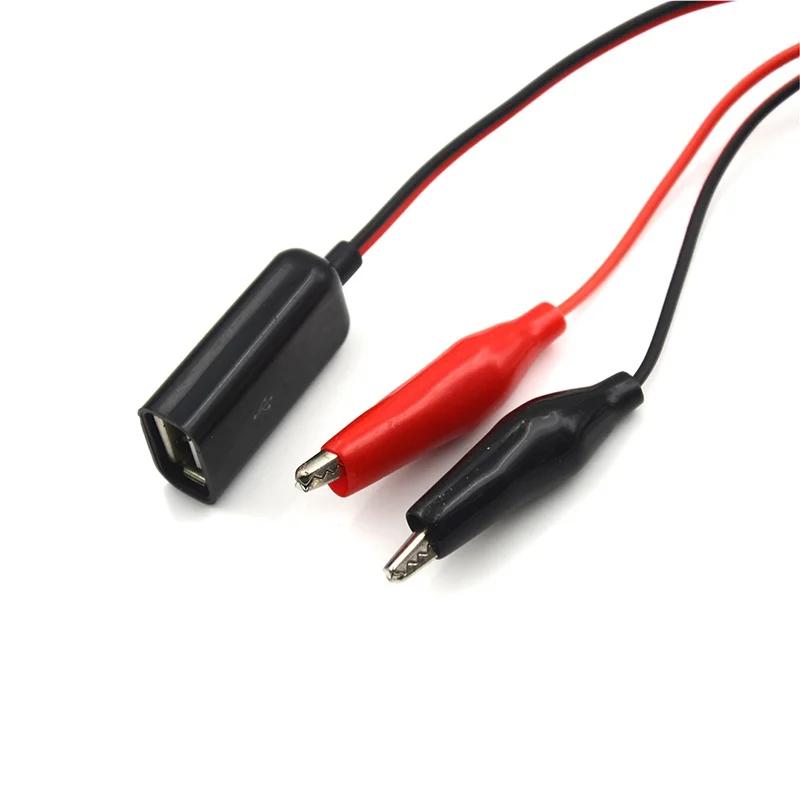 50cm Red And Black Wire Alligator Test Clips Clamp To USB Female Connector Power Adapter Supply