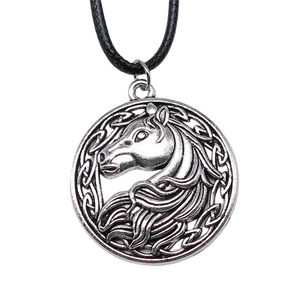 Running Horse Pendant Elephant Necklace Equestrian Western Jewelry With 45cm Leather Chain