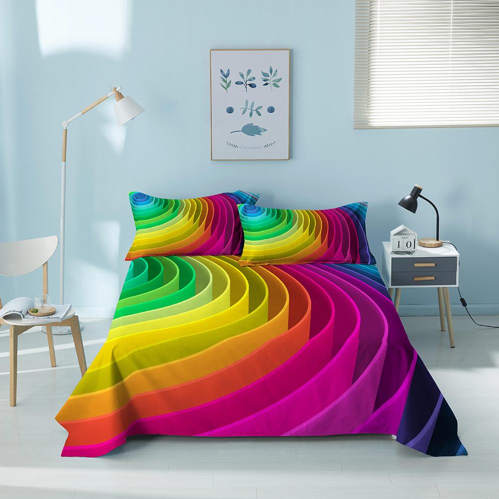 Colorful Geometric Bed Flat Sheet Printed Galaxy Bed Sheet Set With Pillowcase For Bedroom Luxury Queen King Honeycomb Bedspread