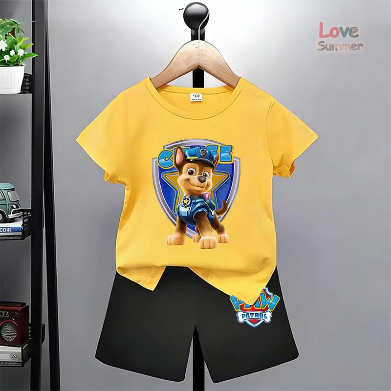 Chase Print T-Shirt Shorts Anzüge, Geeignet für Jungen Paw Patrol Perfekt für Alltags-Kleidungssets Freizeitkleidung Outdoor-Aktivitäten
