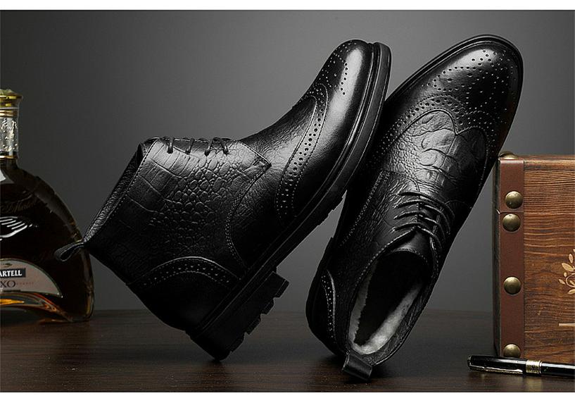 Martin Men's Cowhide Brogue Chelsea Boots - British Style High-Top Leather Shoes for Autumn/Winter