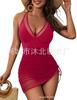 Women's new one-piece swimming dress Belly-closed swimsuit Slim-fit mesh transparent sarong wrap swimsuit