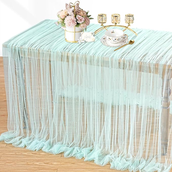 Table Runner Wedding Decorations White Table Cover Lace Fabric Table Cloth for Sequins Overlay Birthday Bridal Shower Party