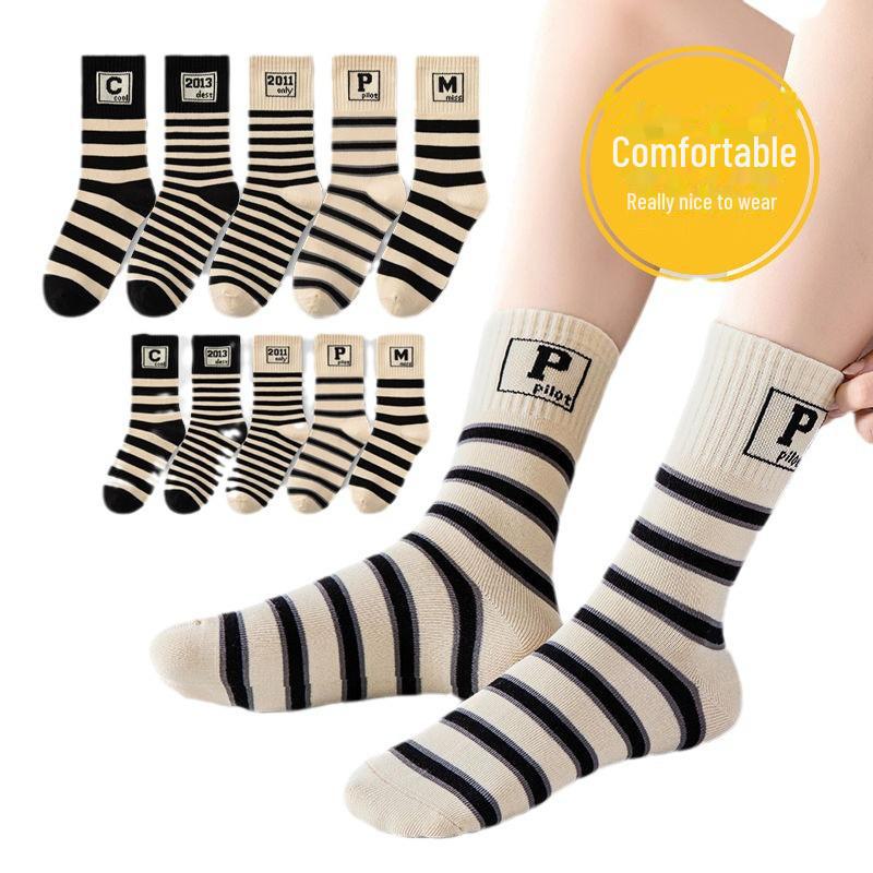 Free Shipping: Women's Mid-Tube Socks - Trendy Japanese Style for Autumn/Winter; Cute, Versatile, and Long.