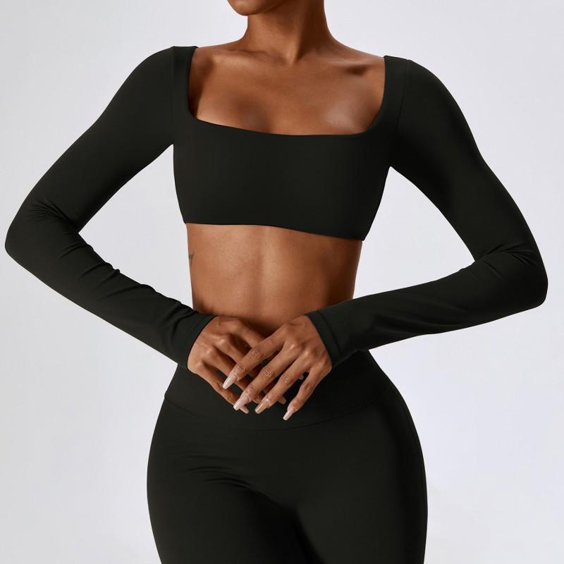 Womens Long Sleeve Yoga Top Quick-Dry Stretch Fitness Tee Running Gym Dance Outdoor Sports