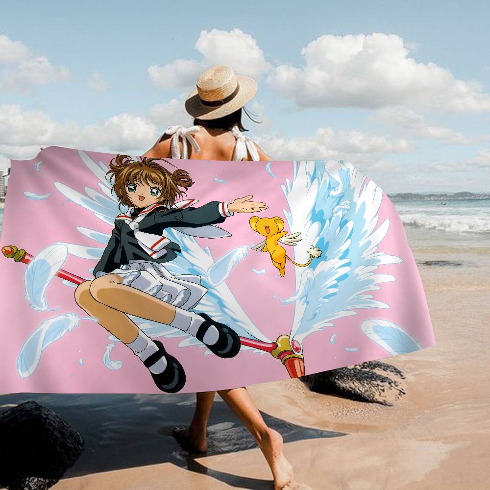 Card Captor Sakura Anime Bath Towel Microfiber Soft Water Absorbing Breathable For Girl Kids Decorative Cartoon Beach Towel