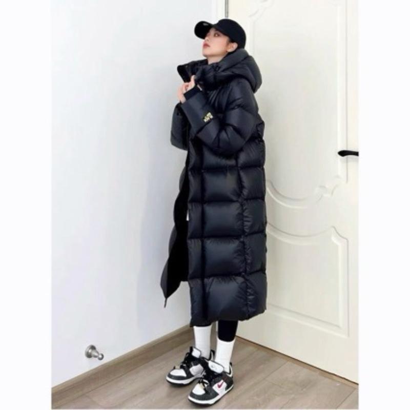 Black and gold goose down jacket men's and women's long winter new knee thickened extreme cold coat
