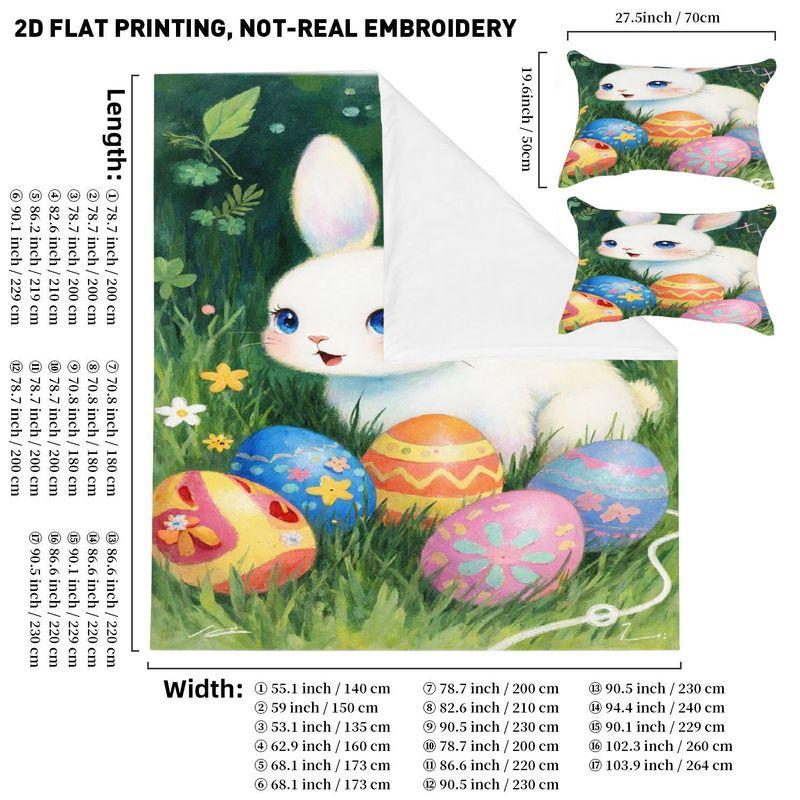 Bedding Pillowcase Quilt Cover 3-Piece Set Cute White Rabbit,Easter Egg Pattern,Easter Decoration 140cmx200cm