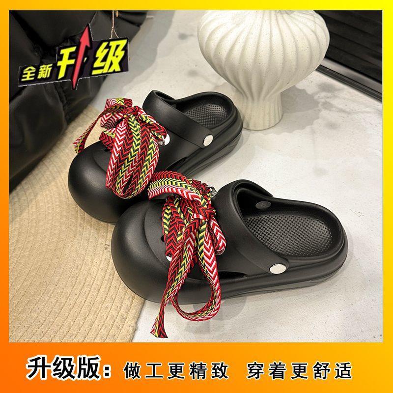 Fashion Non-slip and Versatile Height-increasing Cool Slippers Simple and Breathable Straps Hole Shoes Outer Wear Thick Soles 2025 Summer and 