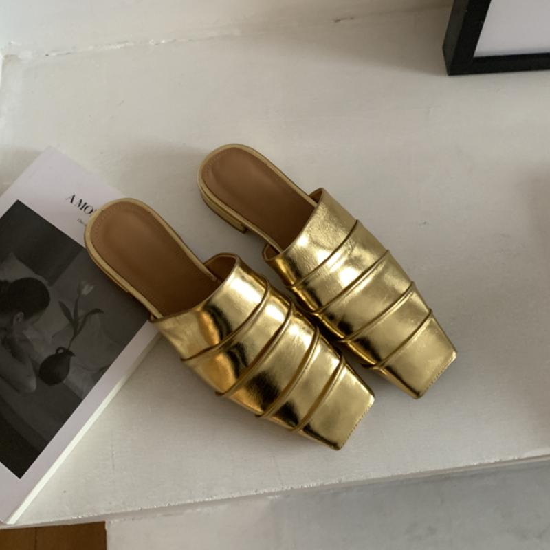 Fashion Square Toe Women Flats Slippers Designer Mid Heels Mules Shoes 2025 Summer Fashion New Brand Casual Walking Soft Mujer Zapatos