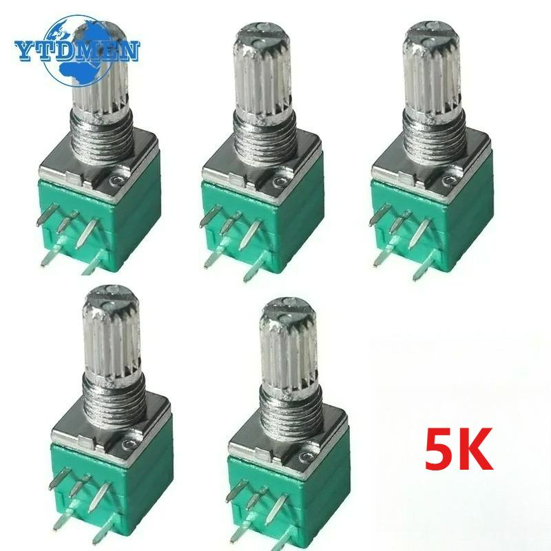5PCS RK097 Potentiometer 5Pin RK097G B10K 1K 5K 20K 50K 100K 500K 15mm Audio Shaft Amplifier Sealing Rotary Potentiometers Kit