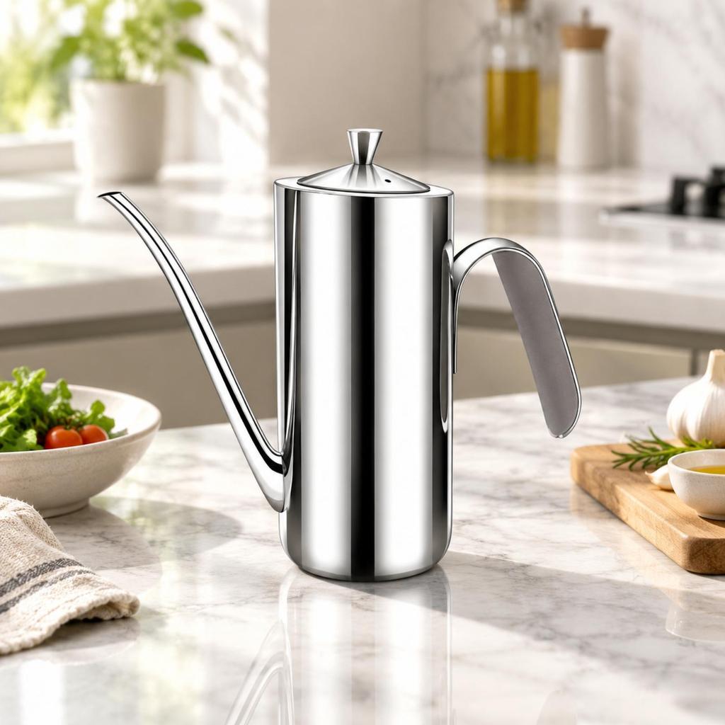 Easy to Refill Stainless Steel Oil Dispenser Ergonomic Cylindrical