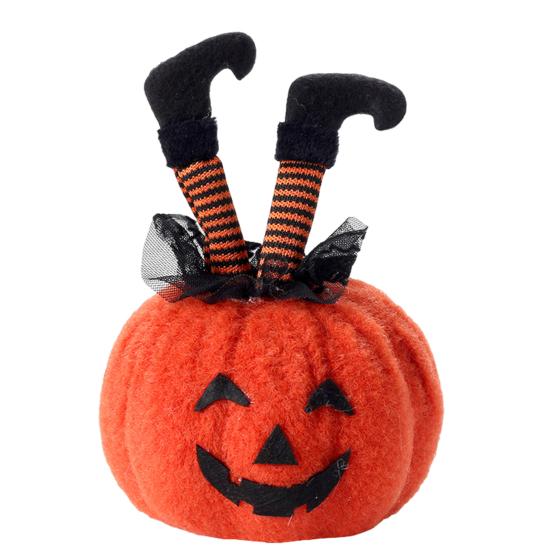 Halloween Decoration Witch Striped Legs Pumpkin Doll Creative Desktop Decor for Party Haunted House Horror Theme Living Room