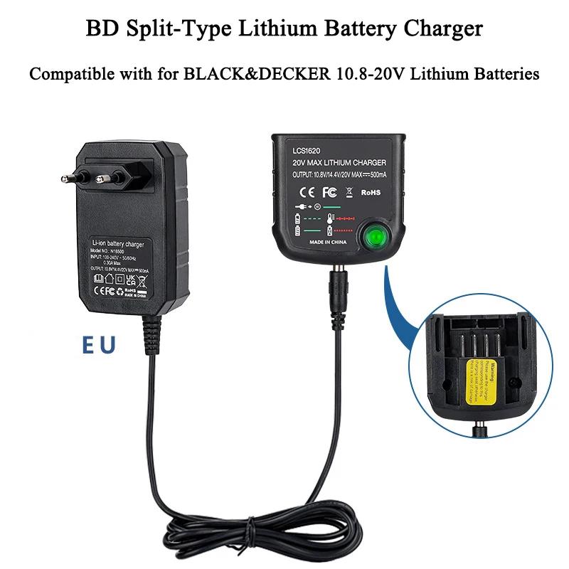 US/EU/UK/AU Plug 20V Lithium Battery Charger Compatible with For Black&Decker 20V LBXR2020-OPE, LB2X3020-OPE Lithium Batteries