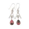 Black Rhodonite Gemstone 925 Sterling Silver Jewelry Handmade Hook Earrings 2.4" EE-86-27