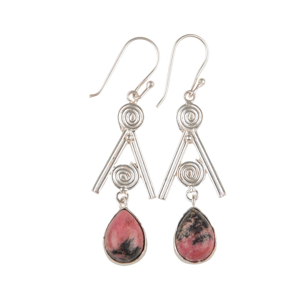 Black Rhodonite Gemstone 925 Sterling Silver Jewelry Handmade Hook Earrings 2.4" EE-86-27