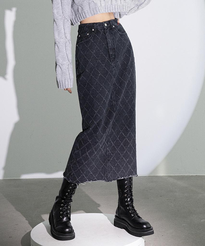 Urban Dress Quilting Long Denim Skirt Black