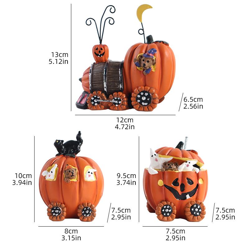 Halloween Ghost Pumpkin Car Model Sculpture, Creative Festival Resin Sculpture for Home Decoration