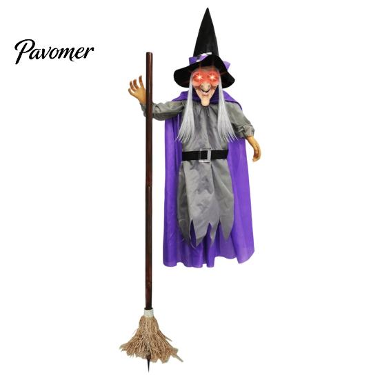 Luminous Witch with Flying Broom 180cm