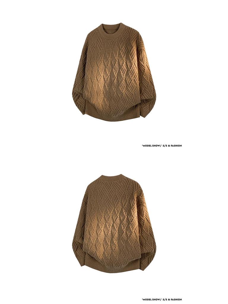 2025 Autumn/Winter Men's Round Neck Trendy Cable Knit Sweater Jacket