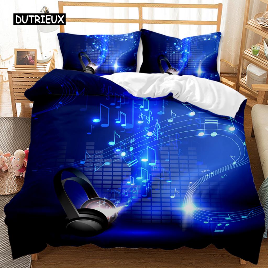 Kopfhörer Bettbezug Rockmusik Melodie Note Bettwäscheset Cool Weiß Headset Jungen Doppel Queen King Size Polyester Steppdeckenbezug