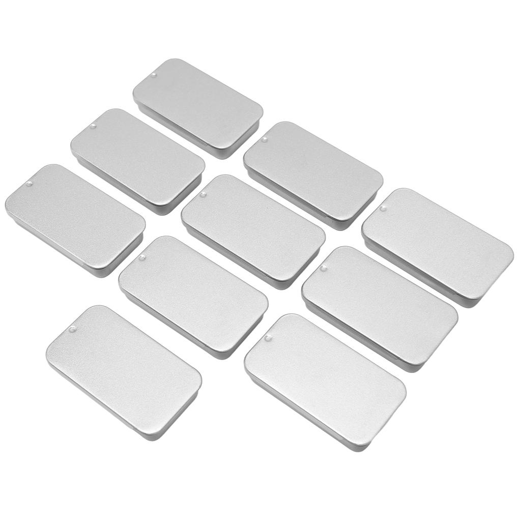 10pcs Empty Slide Top Tin Container Portable Silver Tin Empty Box for Lip Balm Solid Perfume