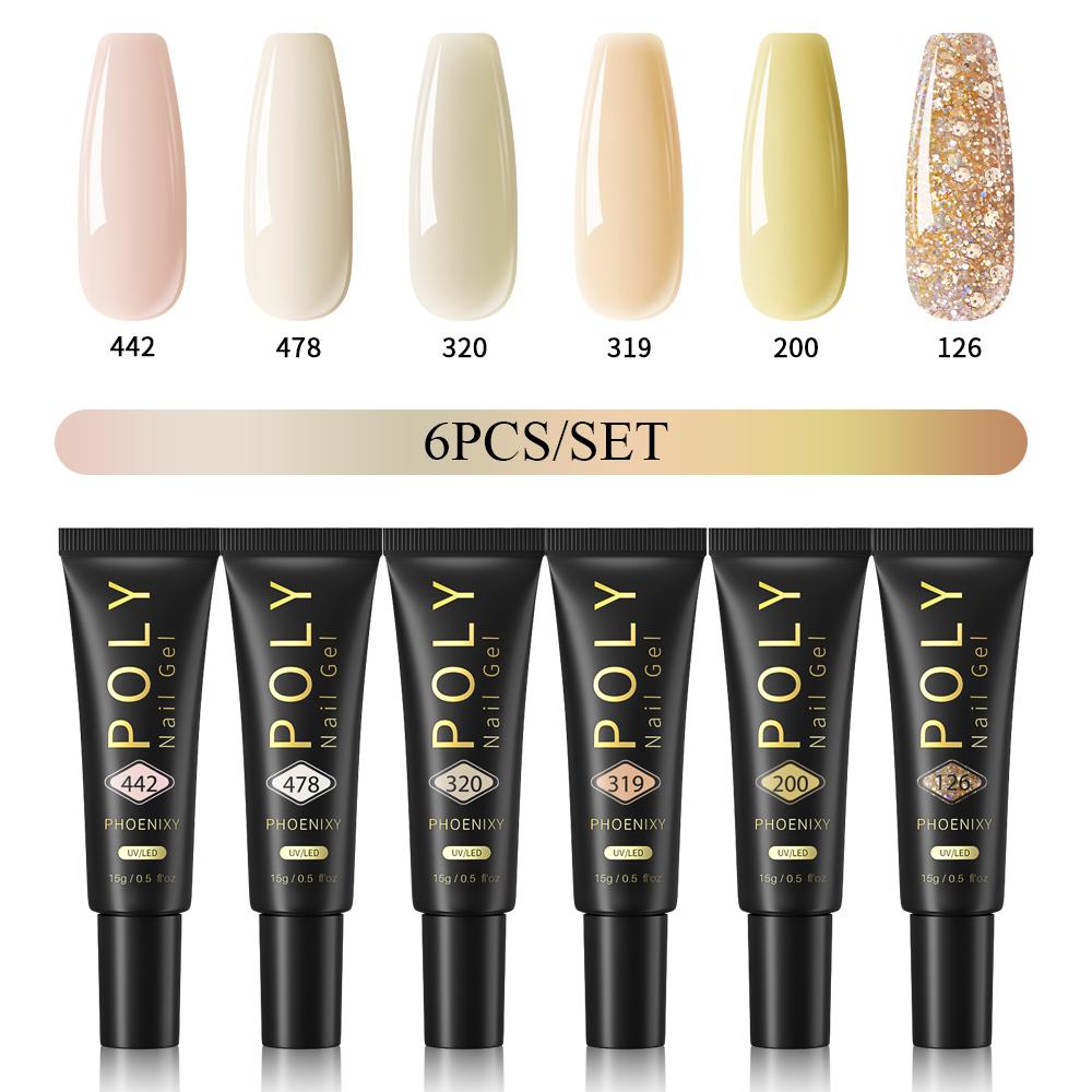 PHOENIXY Poly Nail Gel na prodloužení nehtů Rychlý stavební gel na prsty s 37 barvami Poly Nail Gel na prodloužení a akrylový gelový lak na nail Art