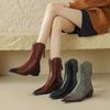 Krazing Pot Cow Split Skin Autumn Winter Shoes Wool Chunky Heels Size 43 Size 42 Pointed Toe Gradient Color Zip Fur Ankle Boots