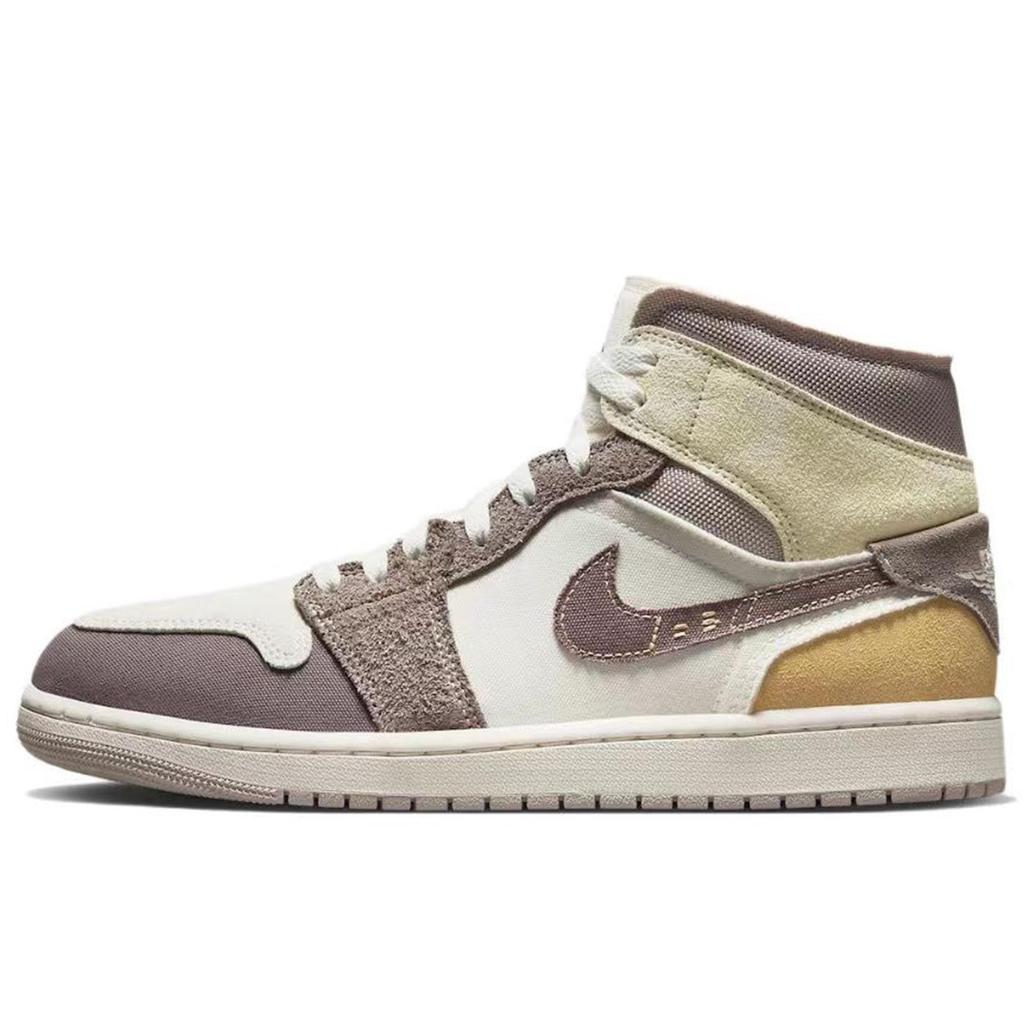 Jordan Air Jordan 1 Da Vinci Custom, Box, Gaza Mid top Vintage Basketball Shoes Men's Reddish Gray DM9652-102(TeamM--BOX)