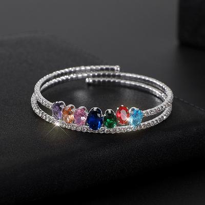 Open Single and Double Row Rhinestone Bracelet, Bridal Color Elastic Adjustable Zircon Bracelet Arm Jewelry