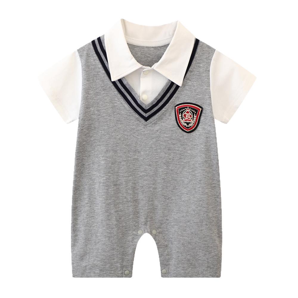 Trendy Summer Lapel Baby Boy Romper – Stylish Infant Crawling Suit for One-Year-Olds
