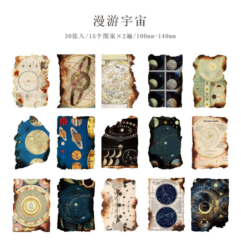 1pack/30pcs Retro Burned Material Paper Unique Irregular Shapes Aged Look Designs Such Antique Maps