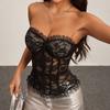 Sexy Spitze Göttin Heiße Mädchen Must-Have Durchsichtig Geknöpfte Baumwolle Fischgrät Röhrenoberteil