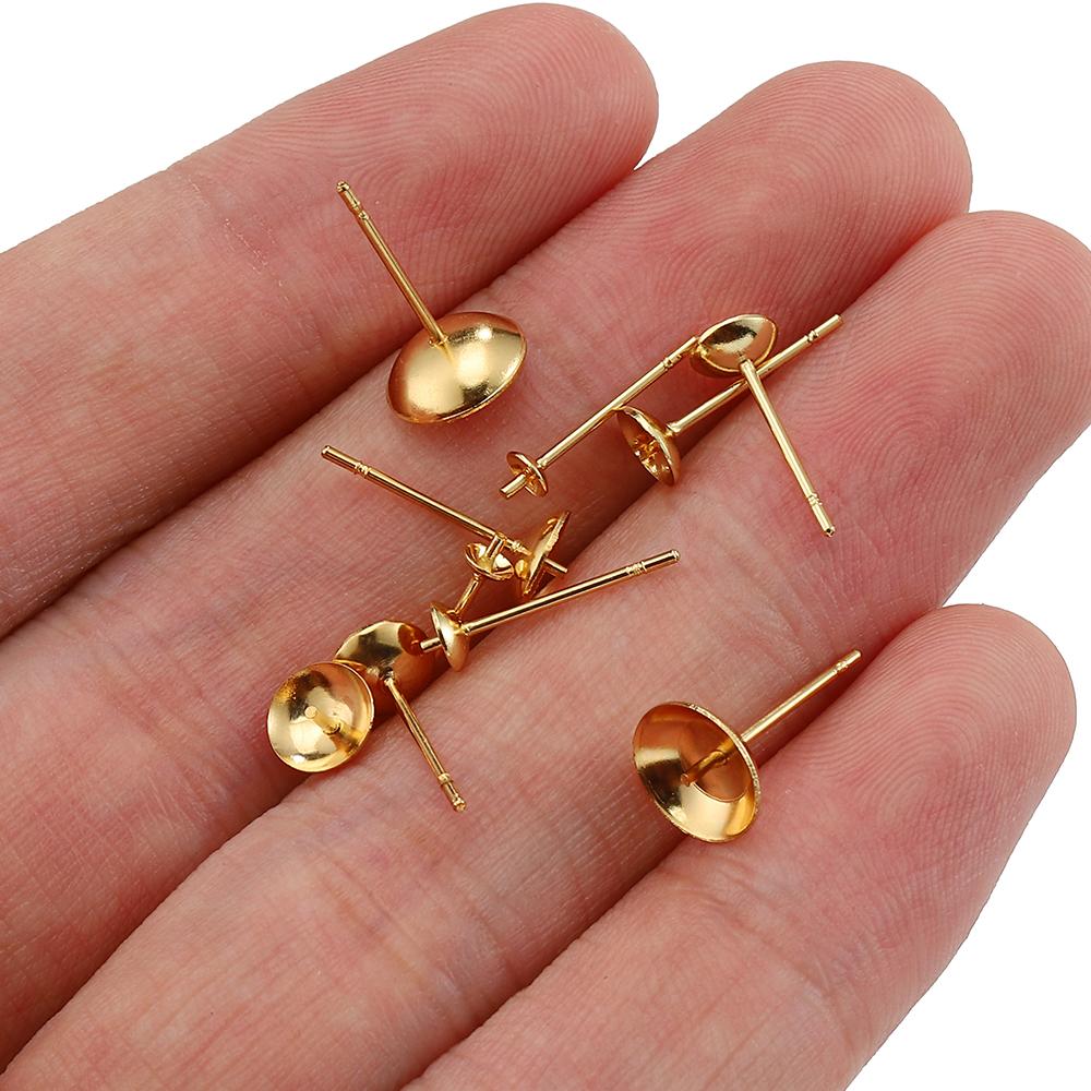 20pcs 3-8mm Gold Color Stainless Steel Ear Studs Earrings Earring Base for Pearl Ear Jewelry Making DIY Accessories Wholesale