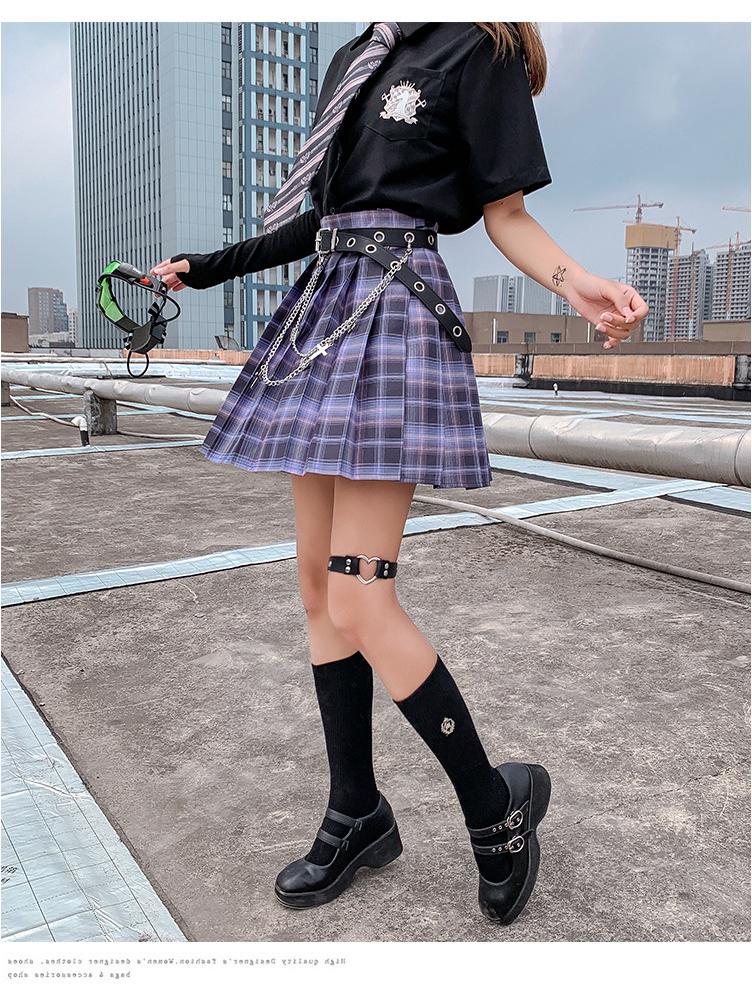 Gentle JK Plaid Pleated Skirt - High Waist Japanese School Uniform for Women