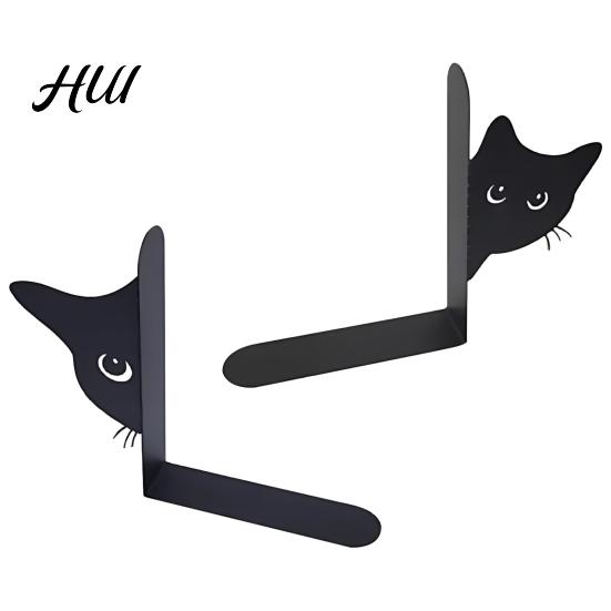 Cat-shaped Booklocks 2Pcs Cat Book Stand Whimsical 3D Design Lover Decor Sturdy Metal Construction Powder-coated Decorative Bookends