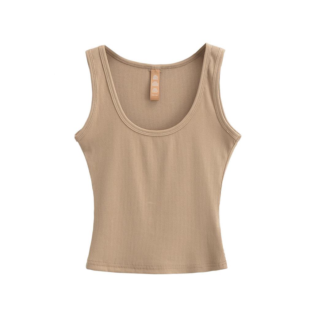 2024 Spring/Summer U-Neck Slim Fit Sleeveless Tank Top: Women's Solid Color Bodycon Camisole