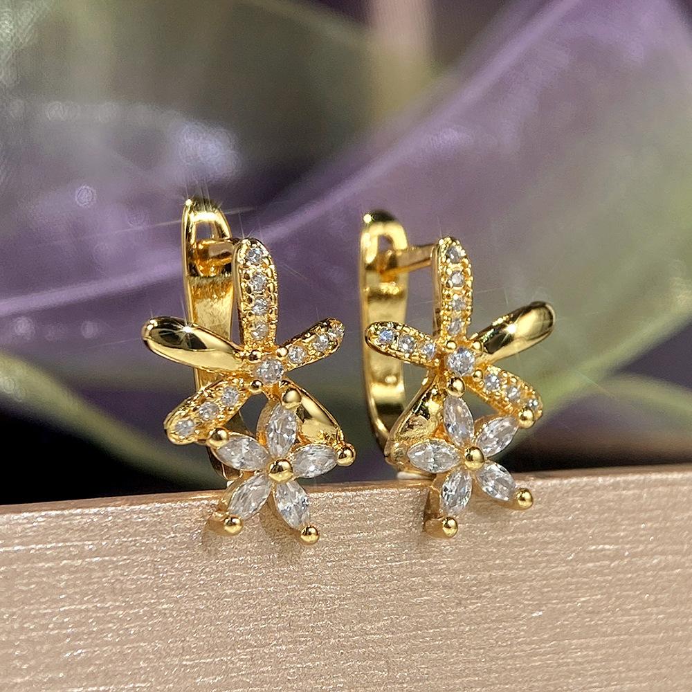 1pair Fashion Silver Color Flowers Zirconia Cz Earring for Women Gold Plated Ear Studs Piercing Girl Gifts