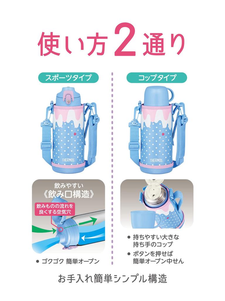 Thermos Vacuum Insulated Water Direct with for Suitable for Commuting to BLP 2-Way Bottle, 0.8L/0.83L, Blue/Pink, Drinking, Cup, Children,