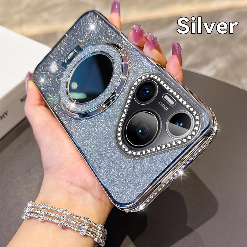 Fashion Diamond Glitter Plating Silicone Soft Case For Huawei P40 Lite P50 Pro P60 P70 Pura 70 Pro Bracket Shockproof Back Cover