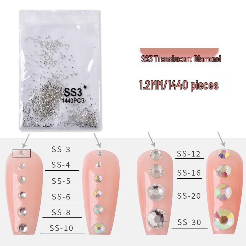 Super Shiny AB Color Czech Rhinestones for Nail Art - 1440pcs Clear White Flat Back in Various Sizes