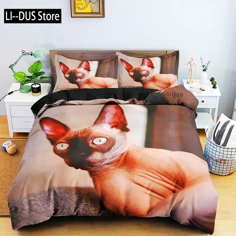 

Canadian Sphynx Cat Duvet Cover King Queen Lovely Pet Kitty Bedding Set Boys Teens Adults Cute Animal Soft Polyester Quilt Cover EU single(135x200cm)