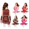 Kids Cowboy Cowgirl Costume Sleeveless Sequin Rhinestone Top with Elastic Waist Skirt Built-in Shorts Oversleeve for Latin Dance Competition
