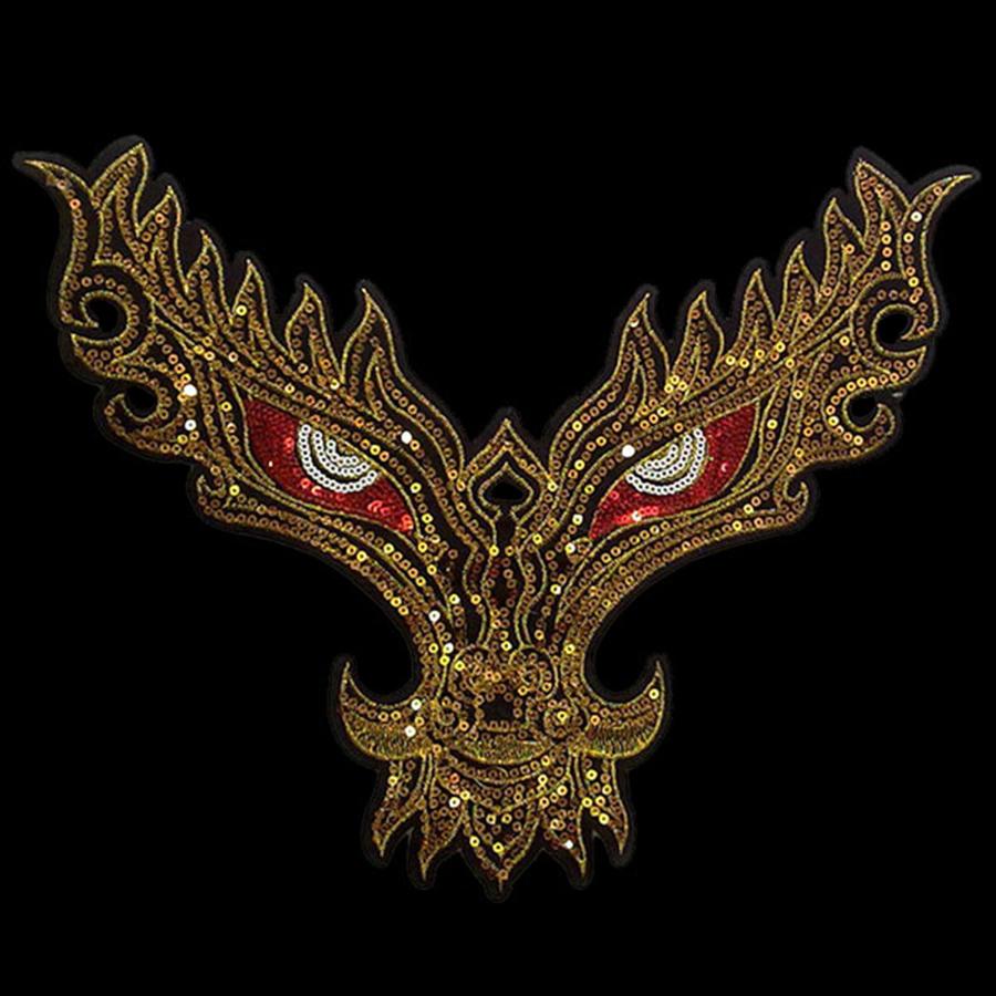 1Pcs Sequin Big Dragon Head Patches Embroidery Clothes Applique Jacket Backpack Gold Patch Decorate Patch Accessories