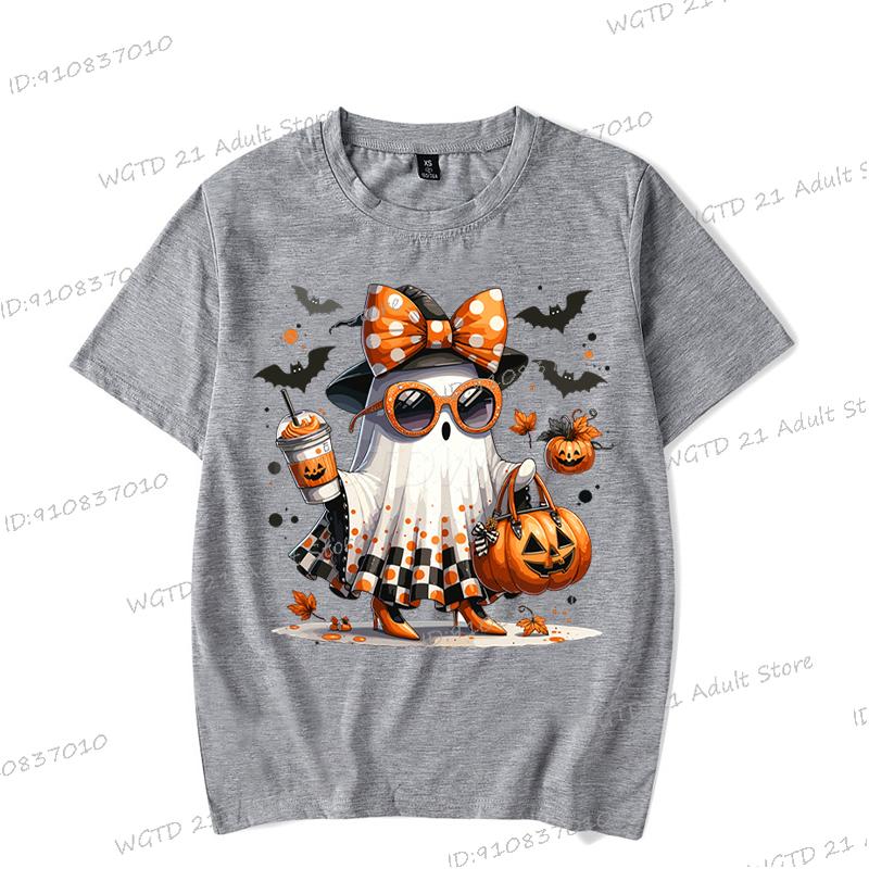 Cute Halloween Boo and Pumpkin Print Tshirt Women Men Spooky Season Short Sleeve T-shirts Halloween Ghost Harajuku Streetwear
